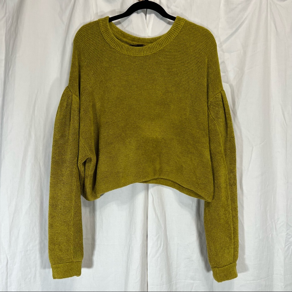 Free People Cropped Balloon Sleeve Corduroy Pullover Sweater